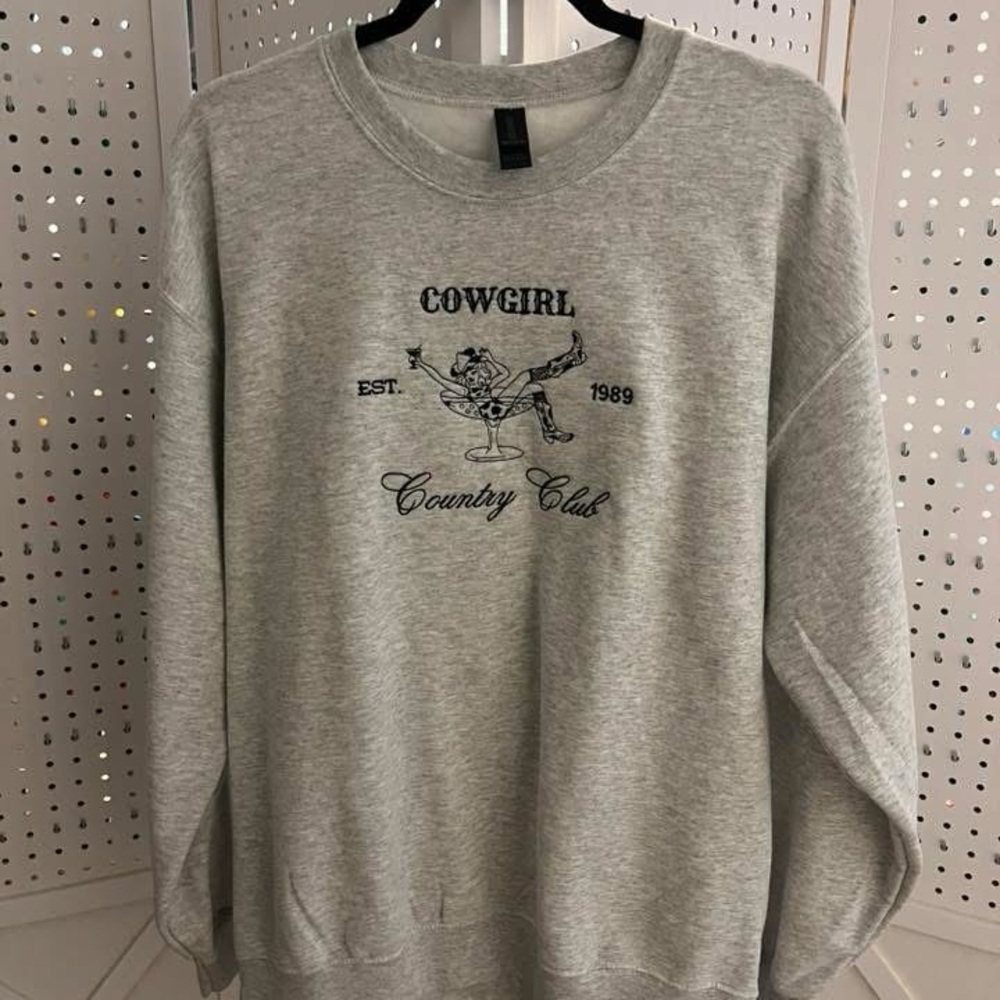 Gildan Gray Crew Neck Sweater - Cowgirl Design